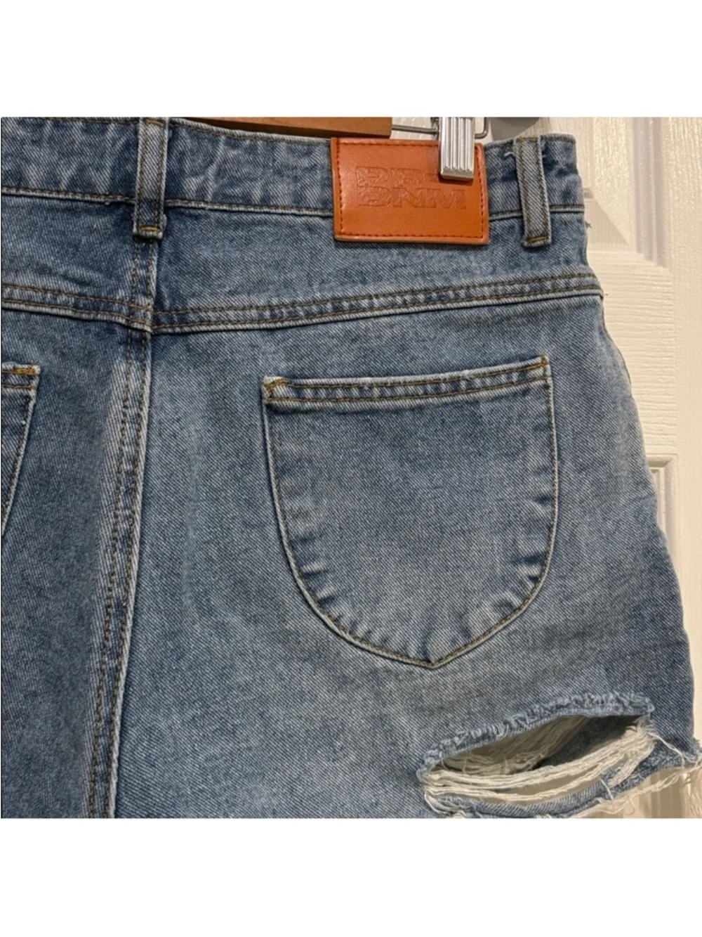 Princess Polly Distressed Mid-Blue High-Rise Denim Shorts